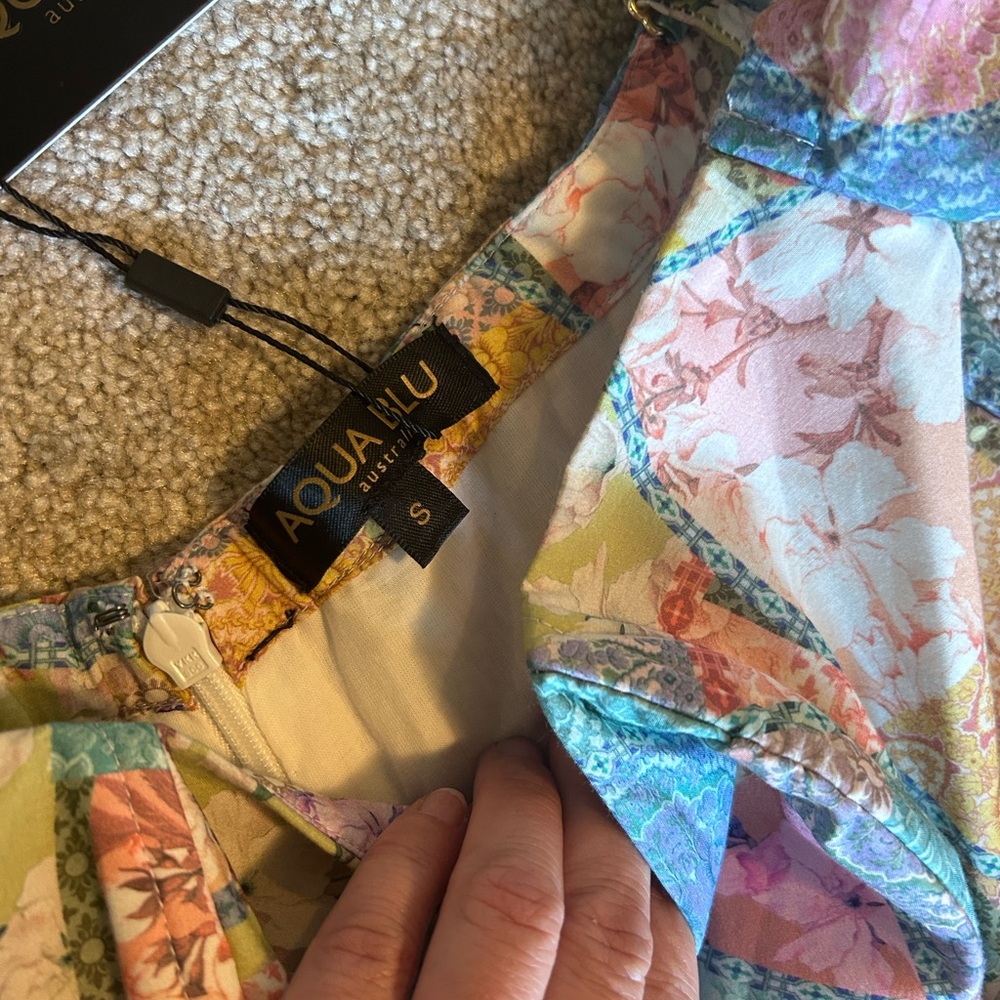 NWT!! Aqua Blu Multicolor patchwork Floral Dress - size small - Picture 7 of 7